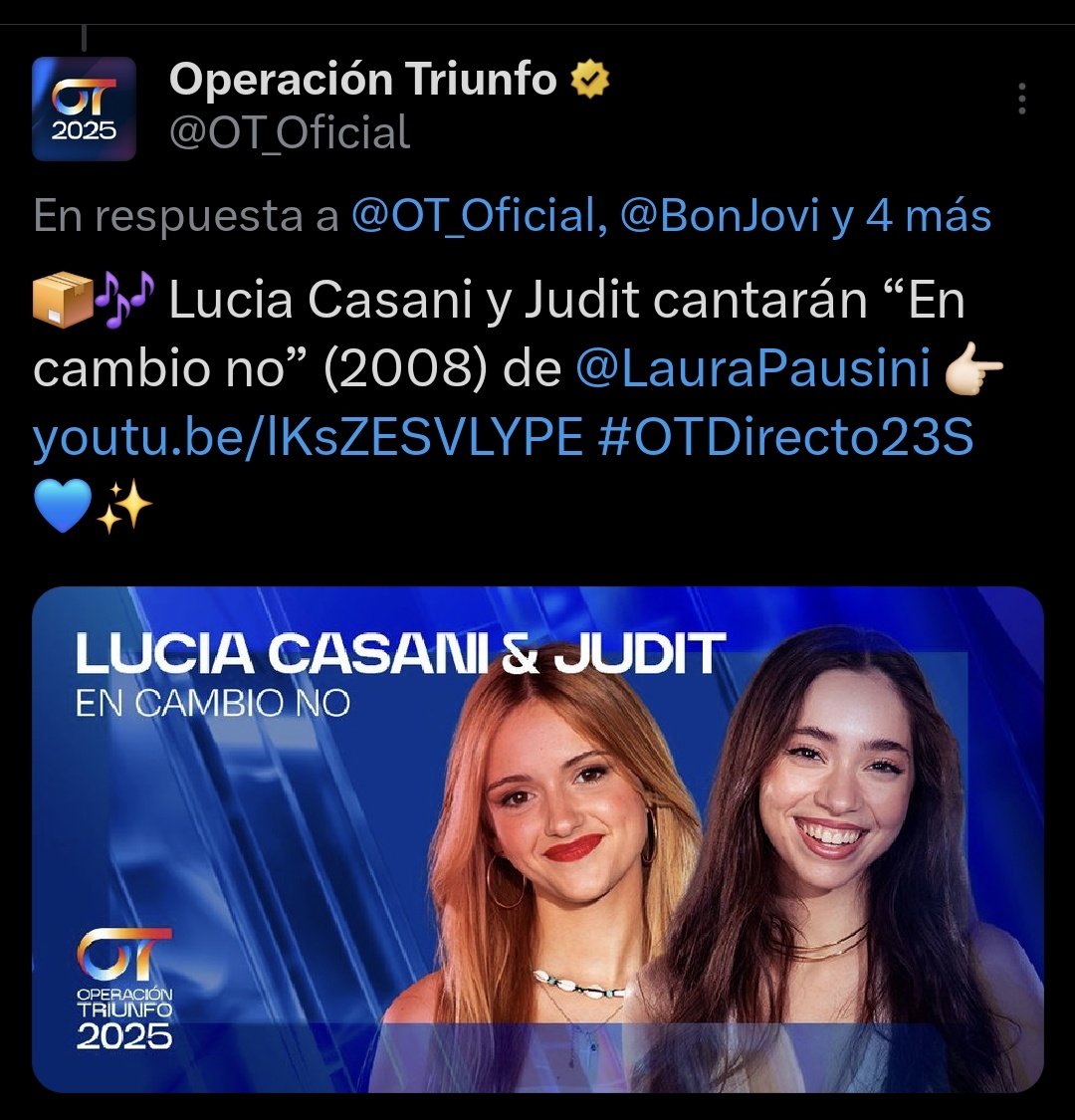 ✨️ próximamente interpretaran En cambio No de <a href="/LauraPausini/">Laura Pausini</a> en Operación Triunfo 🤩✨️ <a href="/OT_Oficial/">Operación Triunfo</a> #OT2025 #OTDirecto23S