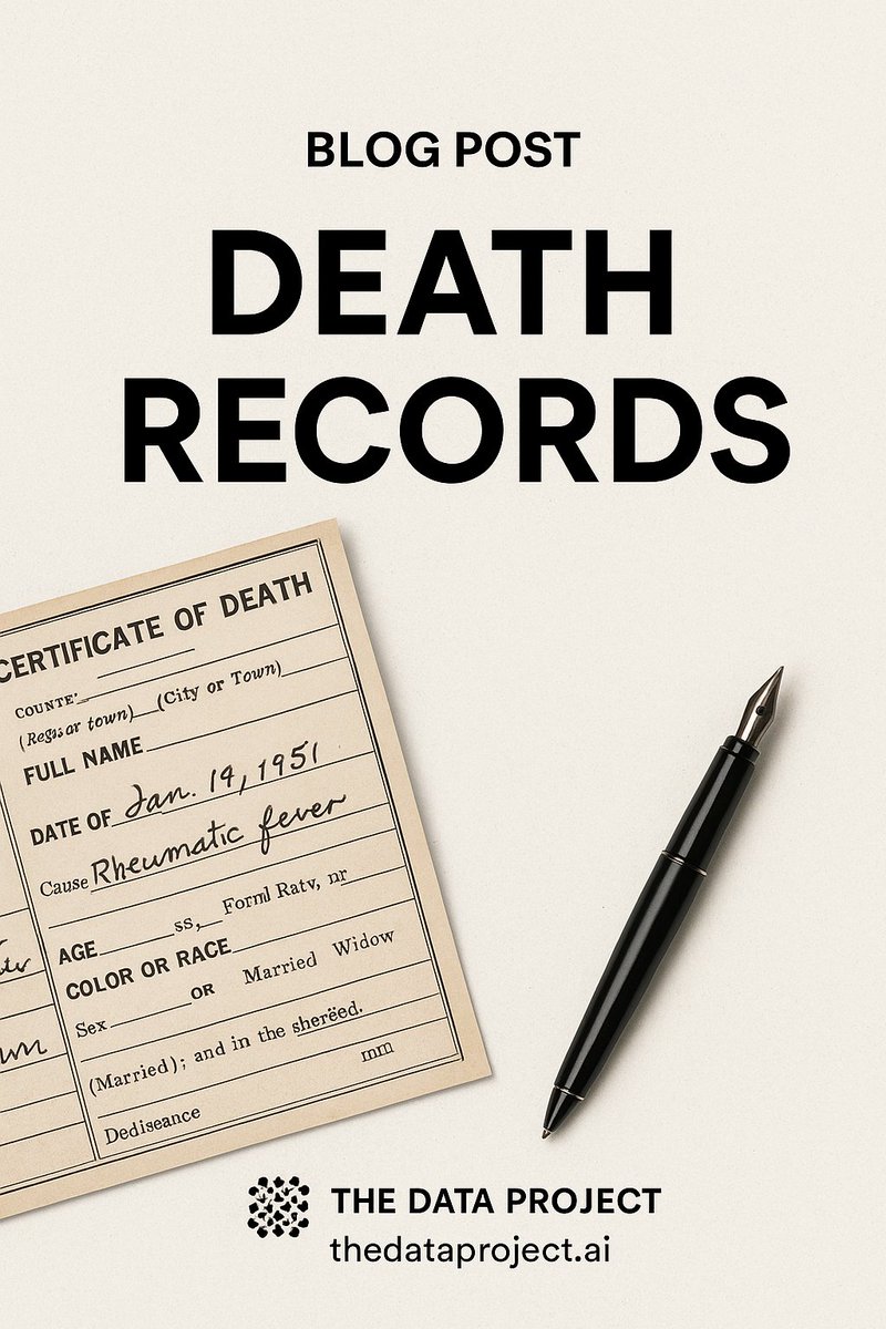 TheDataProject0's tweet image. Exploring death records? 📜 Visit thedataproject.ai/blog/death-rec… for the latest insights! Uncover your family history today! 🌳 #DeathRecords #TheDataProject