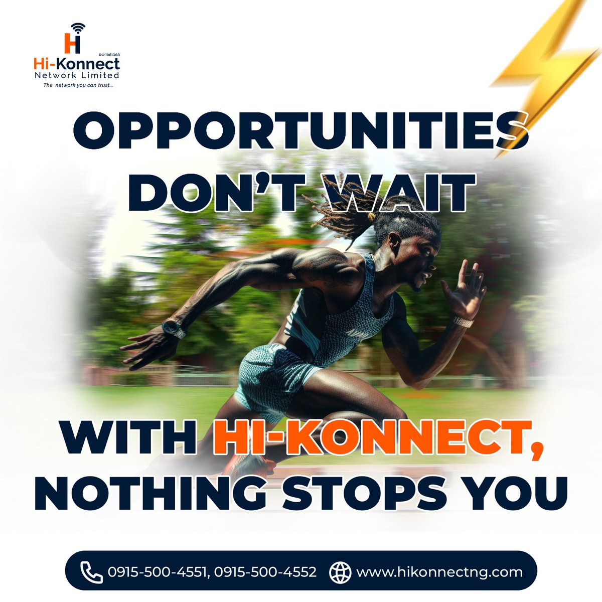 HI__KONNECTNG's tweet photo. Chances don’t knock twice.
Good thing Hi-Konnect keeps you running at full speed — unlimited, non-stop.
#UnlimitedInternet #FastInternet #HiKonnect #ReliableInternet #AffordableInternet #NoDataCap #StayConnected #HighSpeedInternet #HomeInternet #BusinessInternet #AlwaysOn #NigeriaInternet #NaijaConnect #UnlimitedNaija #InternetInNigeria #NaijaTech #LagosInternet #NaijaBusiness #NaijaLife #StreamingUnlimited