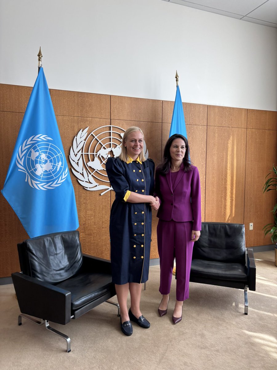 Great to catch up with <a href="/UN_PGA/">Annalena Baerbock</a> Annalena Baerbock. Thank you for your strong leadership and commitment to common values. We exchanged thoughts on the reform of the UN.