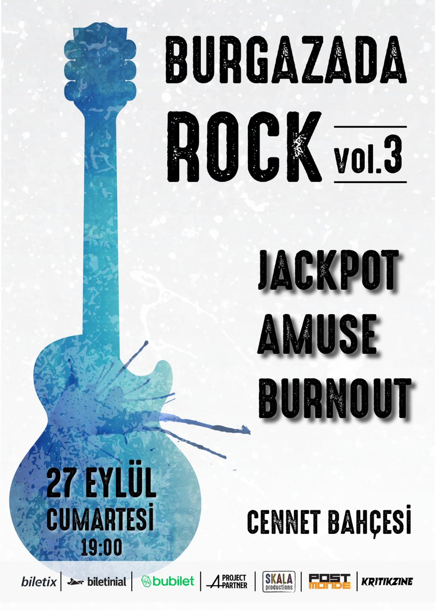 Burgazada'nın eşsiz atmosferinde rock müzik dolu günler devam ediyor. Burgazada Rock serisi üçüncü gecesiyle 27 Eylül'de Cennet Bahçesi'nde!

A Project Partner ve Skala işbirliğiyle gerçekleşecek bu özel gecede 3 grup sahne alacak.