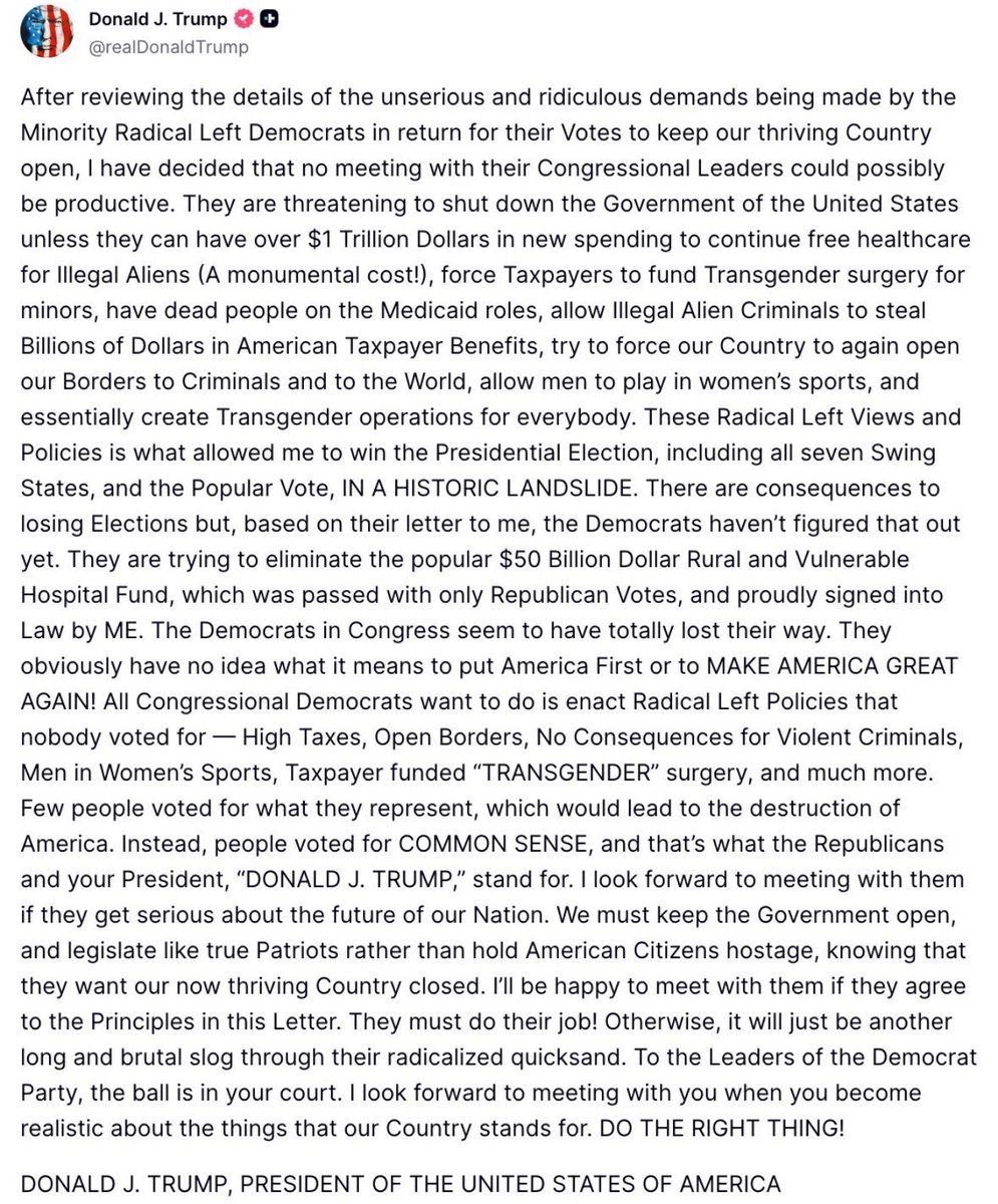 Trump to Democrats:   Time to make America First. “The ball is in your court!”