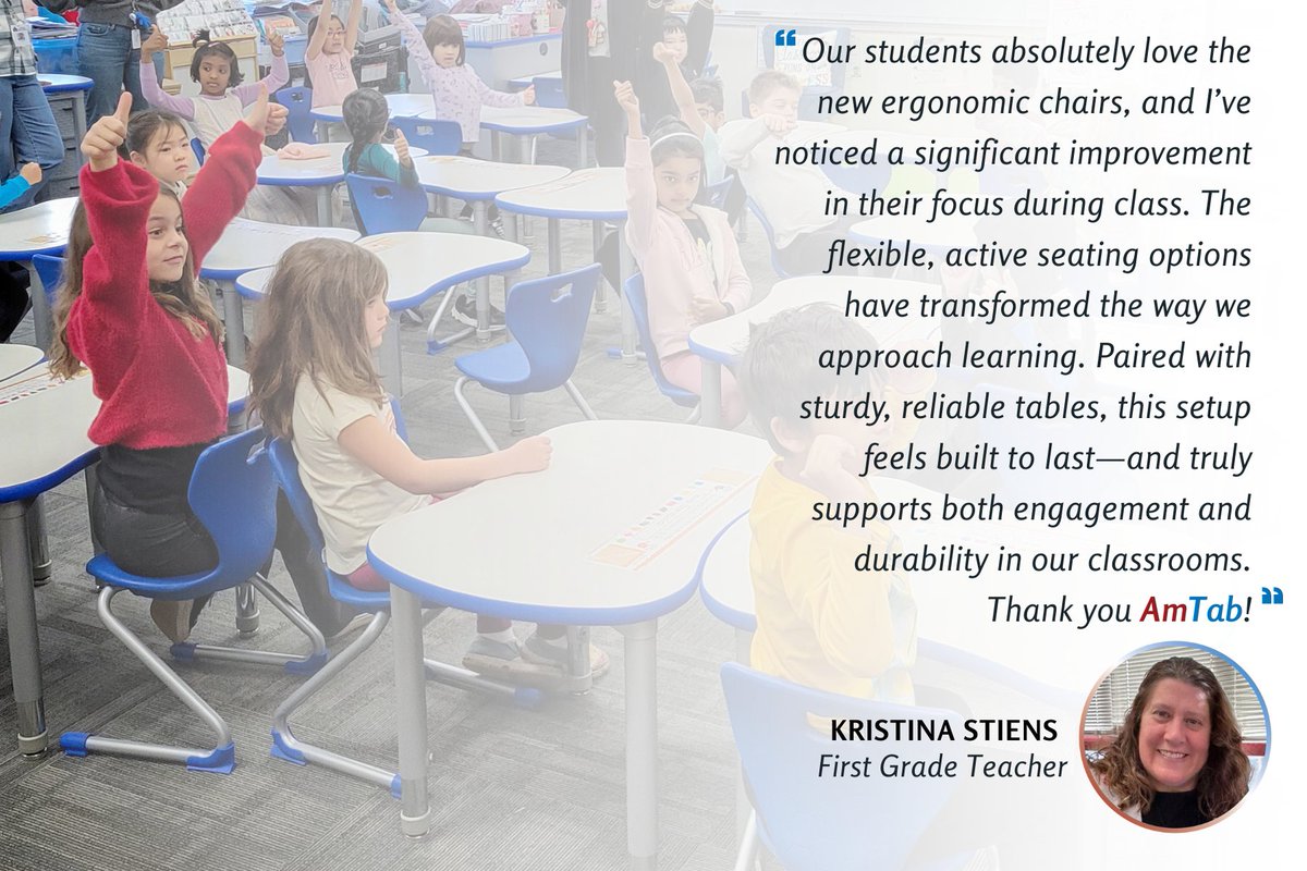AmTab's tweet image. ✨ Real Stories. Real Impact.

Teachers are seeing firsthand how redesigned spaces spark collaboration, boost focus, and inspire students to reach their full potential.

Ready to reimagine your classrooms?
➡️linktr.ee/amtabmfg