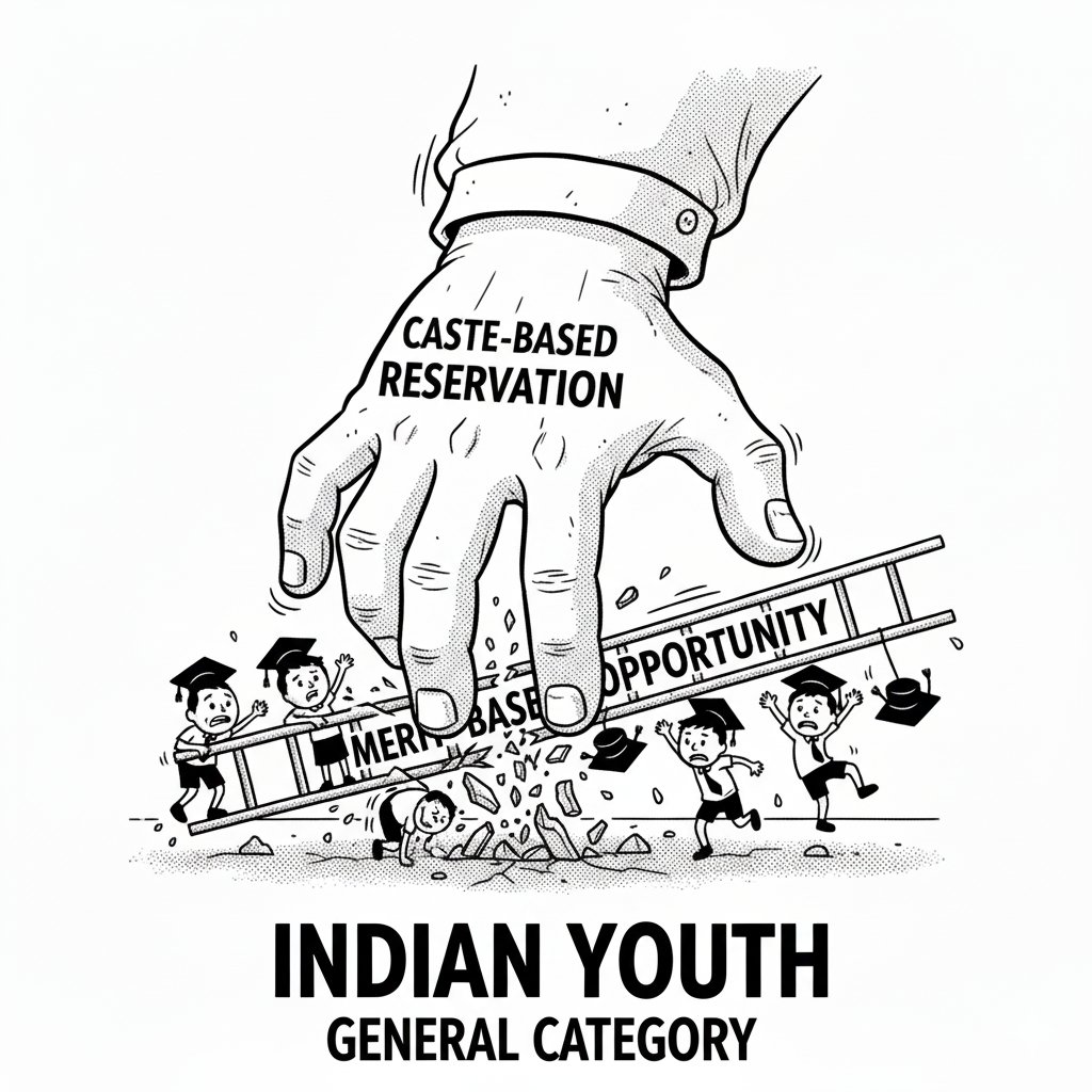 This image speaks volumes.
 For many Indian youth in the General Category, the path to Merit-based Opportunity feels increasingly narrow due to reservation policies.

 It's time for a conversation.

#AntiGCMPGovt