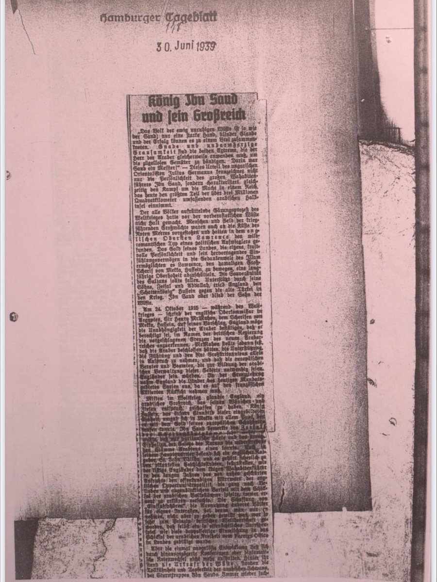 Hamburger Tageblatt: «الملك عبدالعزيز وإمبراطوريته الكبرى».. وعلاقته بالإعلام

«الشرق الأوسط» <a href="/OMAR_ALBADWI/">عمر البدوي</a> 

🇸🇦 في مقال نشرته قبل 86 عام، وصفت صحسفة، Hamburger Tageblatt الألمانية #الملك_عبدالعزيز بالقائد الوحدوي العظيم، واستعرضت جهوده لتحديث البلاد، وتثبيت الحكم.

🇸🇦 المقال