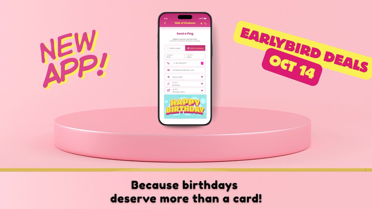 pingmehappy's tweet photo. Birthdays deserve more than a card!
📱 Send a Ping instead. Its cheaper. Instant. Eco Friendly.
Follow us to be first + grab never-to-be-seen again deals.
#PingMeHappy #FindYourKindness #Indiegogo #BirthdayPings https://t.co/oV1OytOQd8