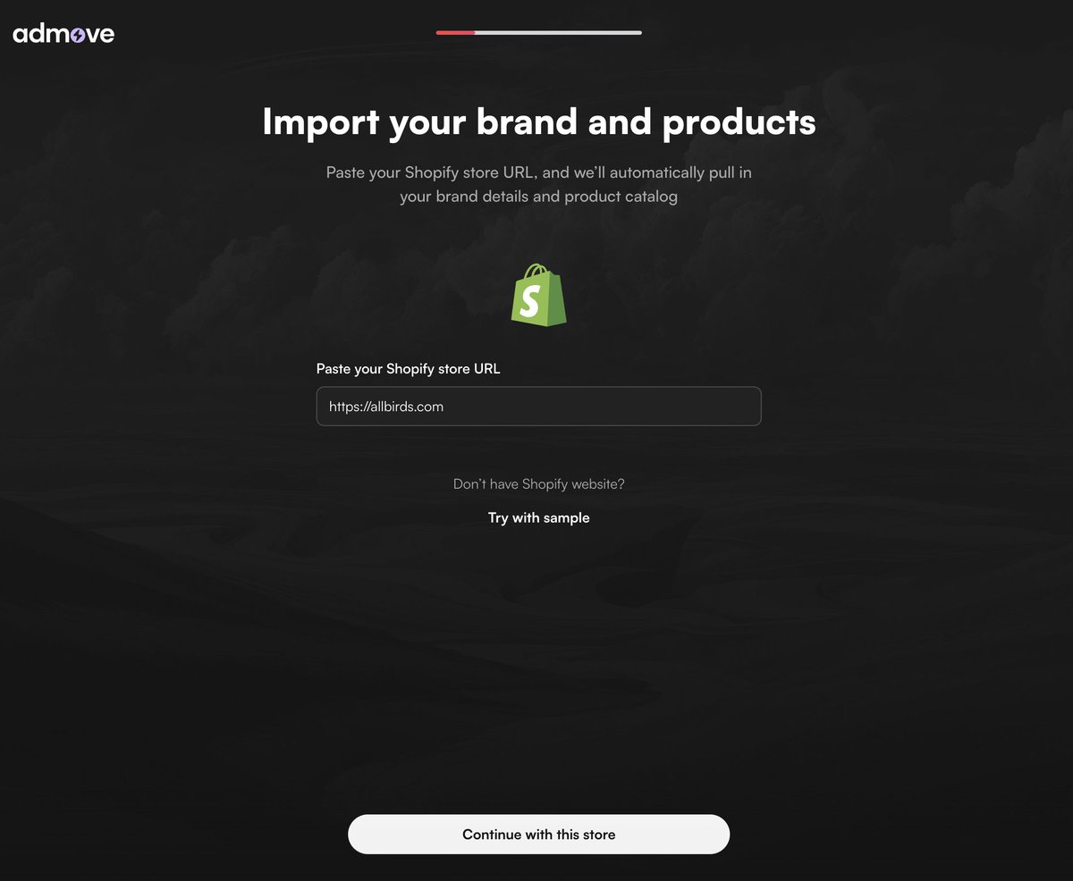 popdrazvan's tweet image. 🧵Here&apos;s how @AdMove_AI works. I&apos;m so excited to share this. 
Step 1: Add your shopify store url (more stores supported soon).