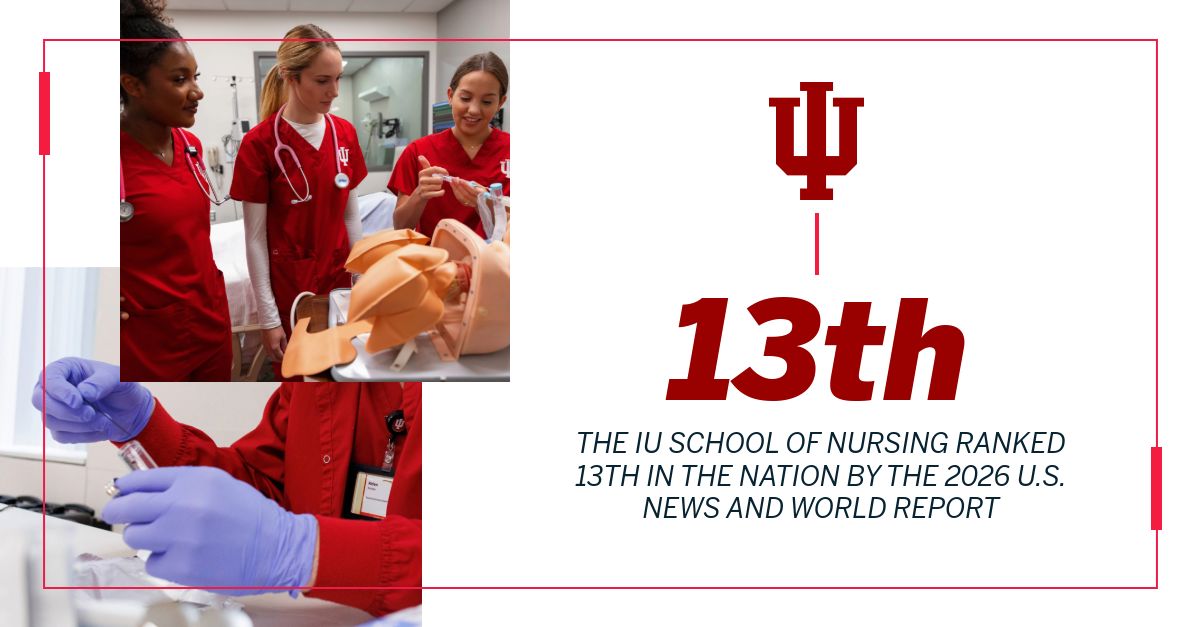 BIG NEWS!! 📣 The Indiana University School of Nursing surges to 13th in the nation for undergraduate nursing programs in the new 2026 <a href="/usnews/">U.S. News & World Report</a> rankings, up 26 spots from last year! Read more about this achievement: ow.ly/eAvp50X0SIg