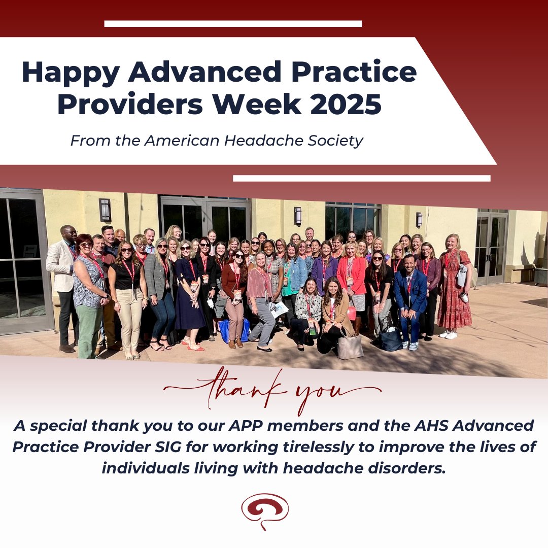 ahsheadache's tweet image. Happy #APPWeek! AHS extends our gratitude to all APPs and especially to AHS APP members for the essential role you play in advancing the care of people living with #migraine and #headache disorders. Thank you for all that you do!