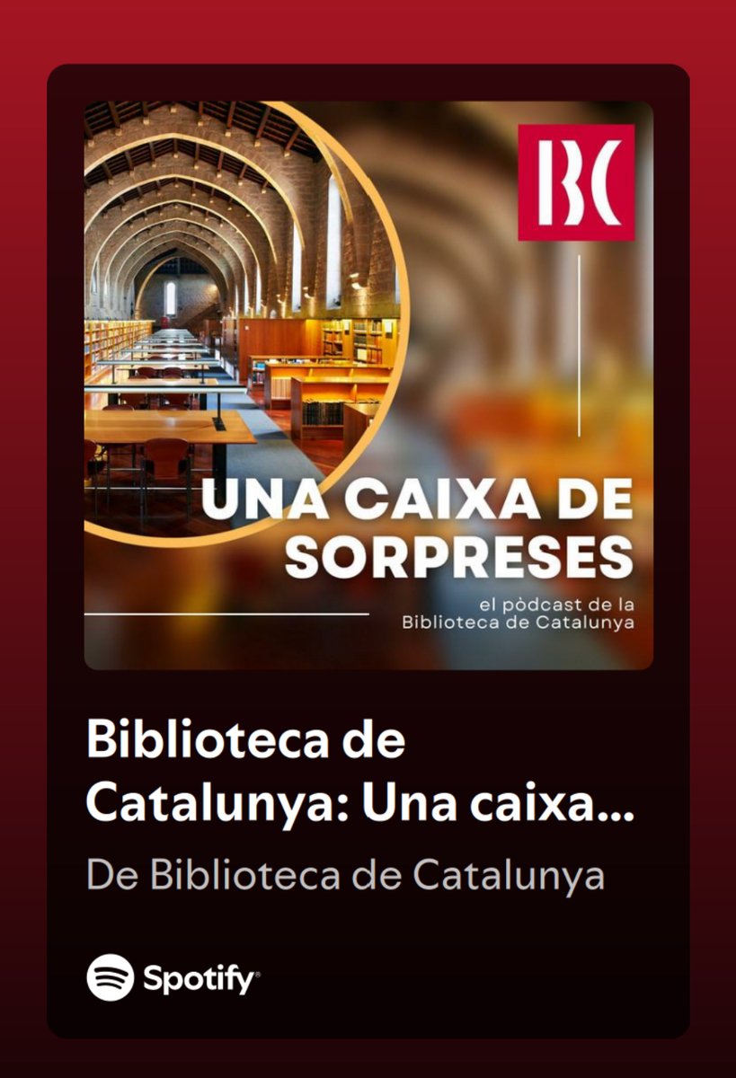 🎧 El pòdcast de la <a href="/BiblioCatalunya/">Biblioteca de Catalunya</a>, “Una caixa de sorpreses”. ha estat reconegut per <a href="/MillionPodcasts/">Million Podcasts</a>
com un dels 100 millors pòdcasts de biblioteques.

Justament ahir va arribar a les 10.000 reproduccions a la plataforma Spotify.

Escolta'l aquí: open.spotify.com/show/5uIhRkUWc…