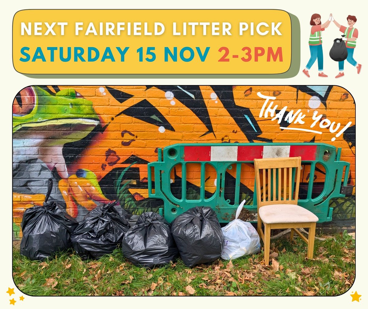 Huge thanks to the 20 litter heroes who gathered in Kingston's Fairfield Recreation Ground on World Cleanup Day (20 Sept). Their fantastic efforts removed 5 big bags (incl. 2 of recycling) from the park, plus a chair &amp; barriers. 𝗡𝗘𝗫𝗧 𝗟𝗜𝗧𝗧𝗘𝗥 𝗣𝗜𝗖𝗞: Sat 15 Nov, 2-3pm.