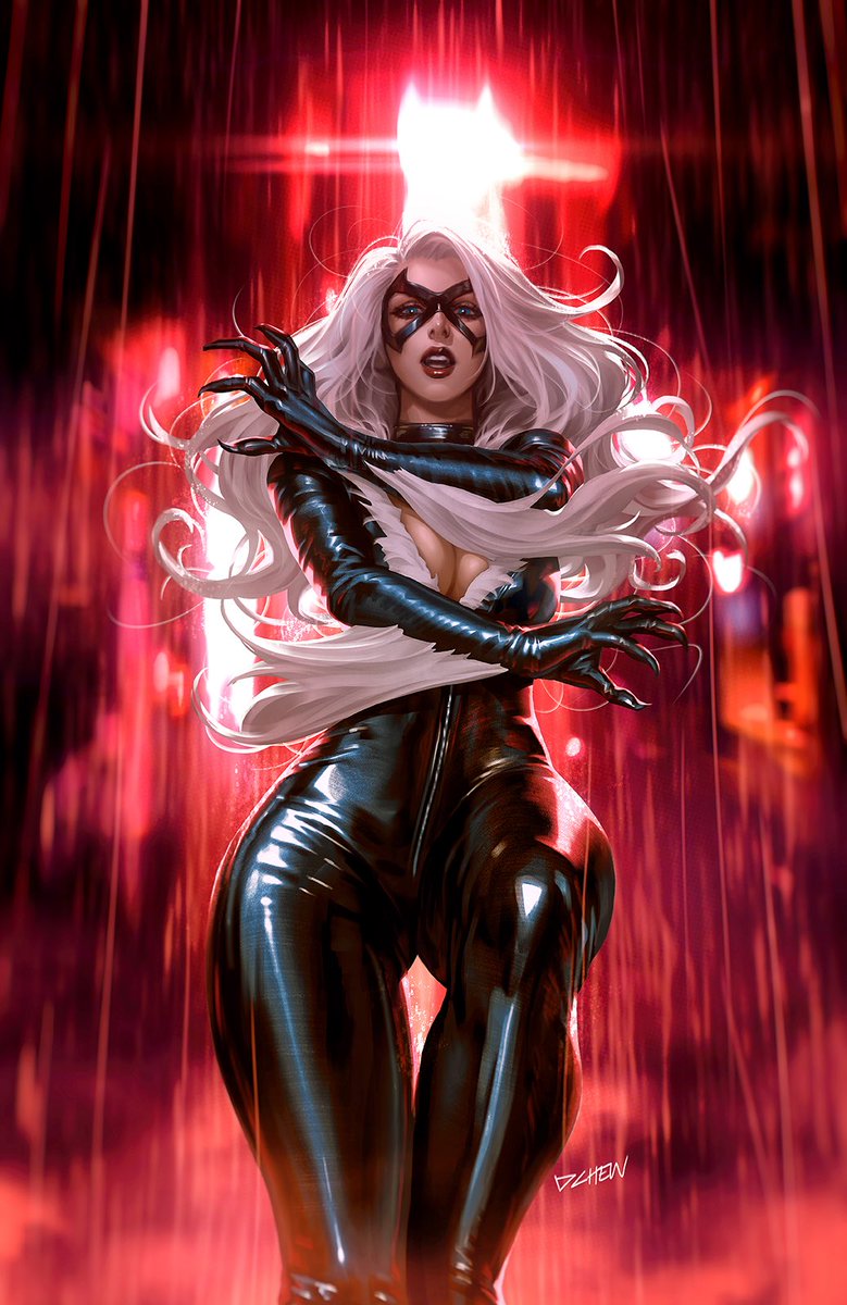 My variant cover for Black cat issue 4, painting my fav shiny leather material 🐈‍⬛