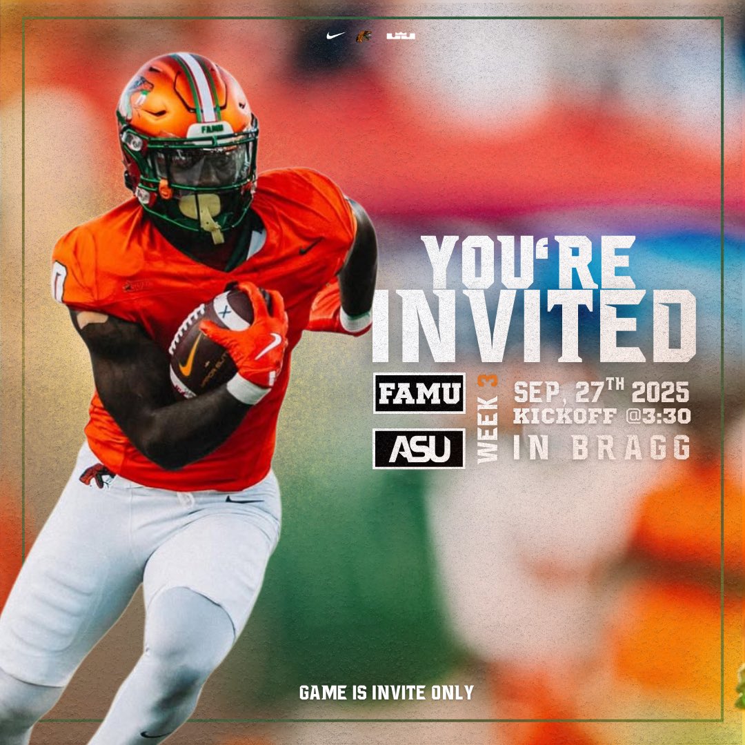 Blessed to be invited to FAMU vs ASU game. I will be in Tallahassee this Saturday🐍 <a href="/FAMU_FB/">Florida A&M Football 🏈</a> <a href="/CWilliams8076/">Cedric Williams</a> <a href="/LennardFootball/">Lennard Football</a> <a href="/Coach_KBjr/">KB Belton 🏈</a> <a href="/CoachJavi_/">CoachJavi_</a> <a href="/CoachMcClain73/">Will McClain</a>