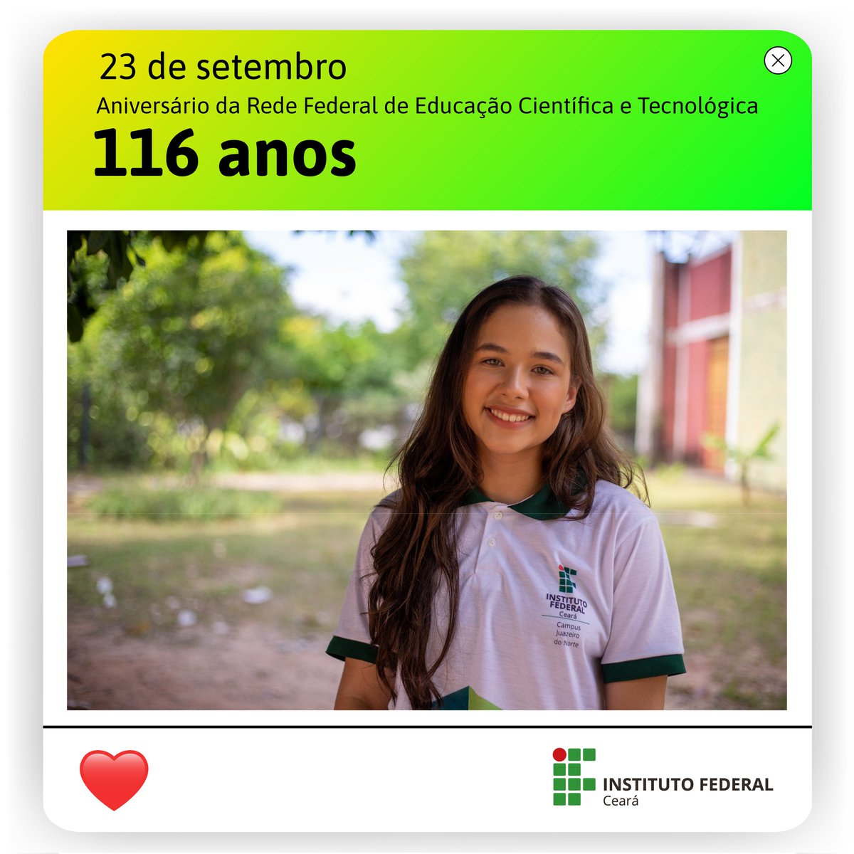 Nós do IFCE temos orgulho de fazer parte dessa história. Viva a Rede Federal! ❤️