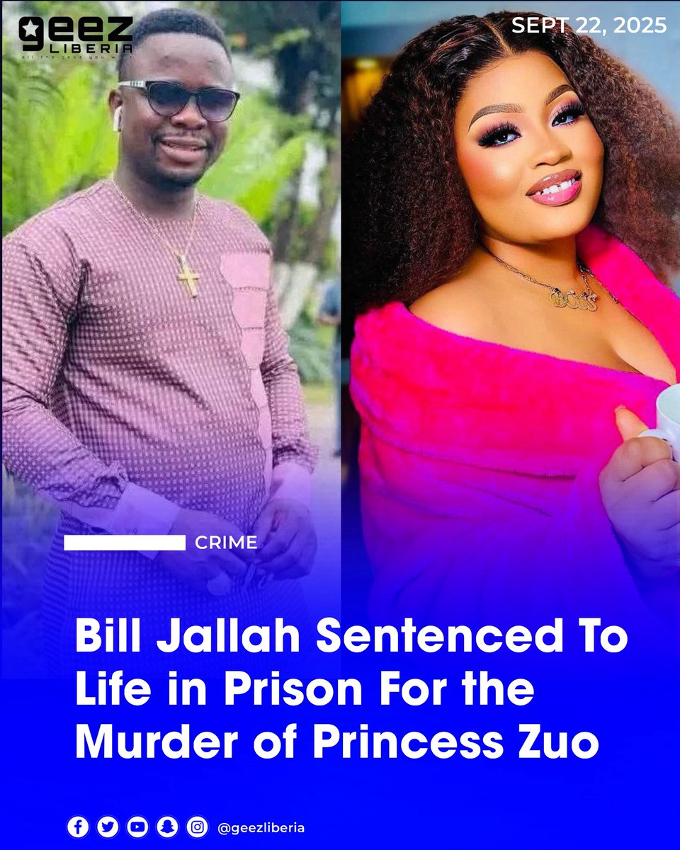 geezliberia's tweet photo. Breaking News:

Defendant Bill Jallah has been sentenced to life imprisonment for the murder of Princess Zuo. 

#geezliberia https://t.co/dhwbR55aV3