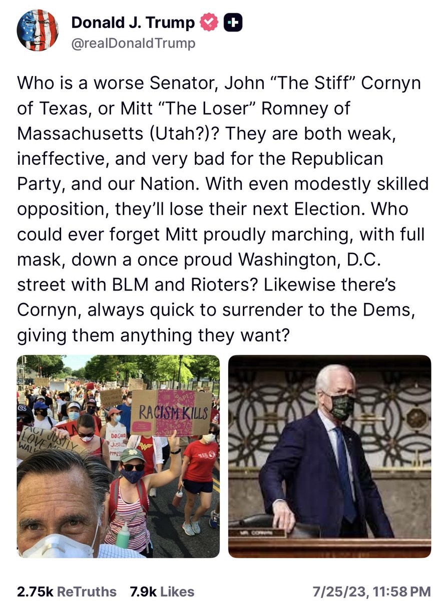 Trump says Cornyn is “weak, ineffective, and very bad for the Republican Party, and our nation.”