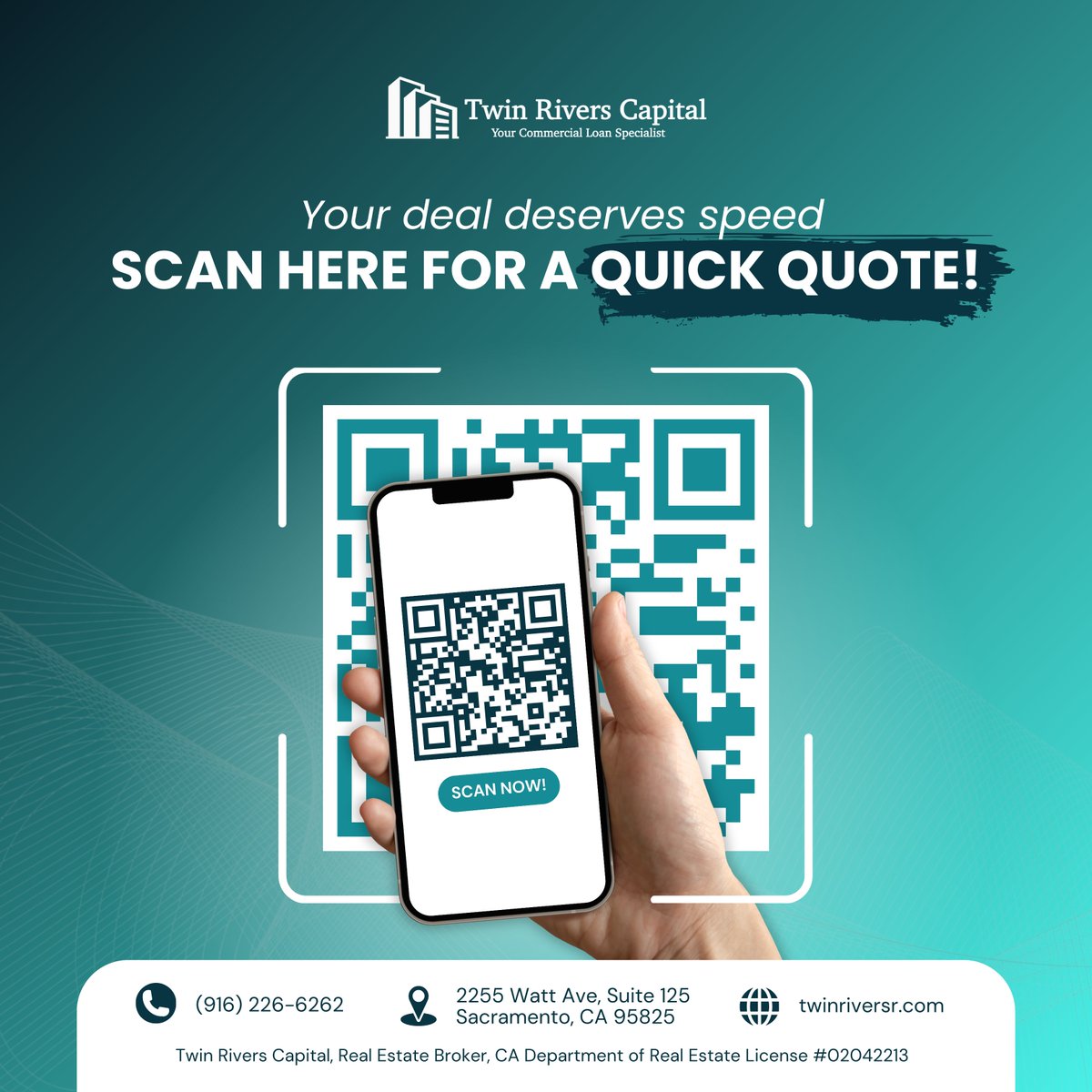 TwinRiversCap's tweet image. Your deal can’t wait—why should you? Scan the code and get a quick quote in minutes. 🏡🚀

#HardMoneyMadeEasy #QuickQuote #FastClosings #SmartFunding #HardMoneyAdvantage