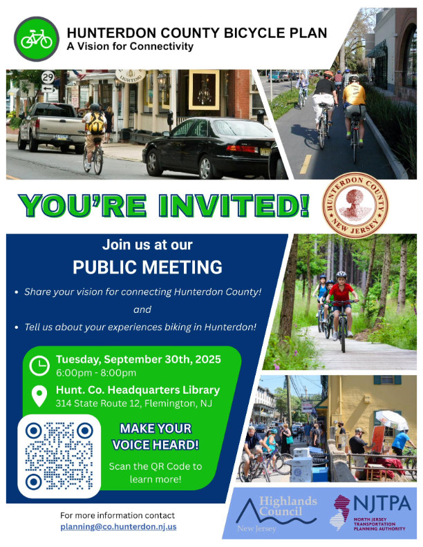 NJTPA's tweet image. 🚴‍♀️ TUESDAY 🚴🏼‍♂️ Share your experiences about biking in #HunterdonCountyNJ and your vision for connecting the county at a public meeting for the Hunterdon County Bicycle Plan, part of our Subregional Studies Program.  DETAILS: co.hunterdon.nj.us/2870/Hunterdon…
#hunterdoncountynj #biking