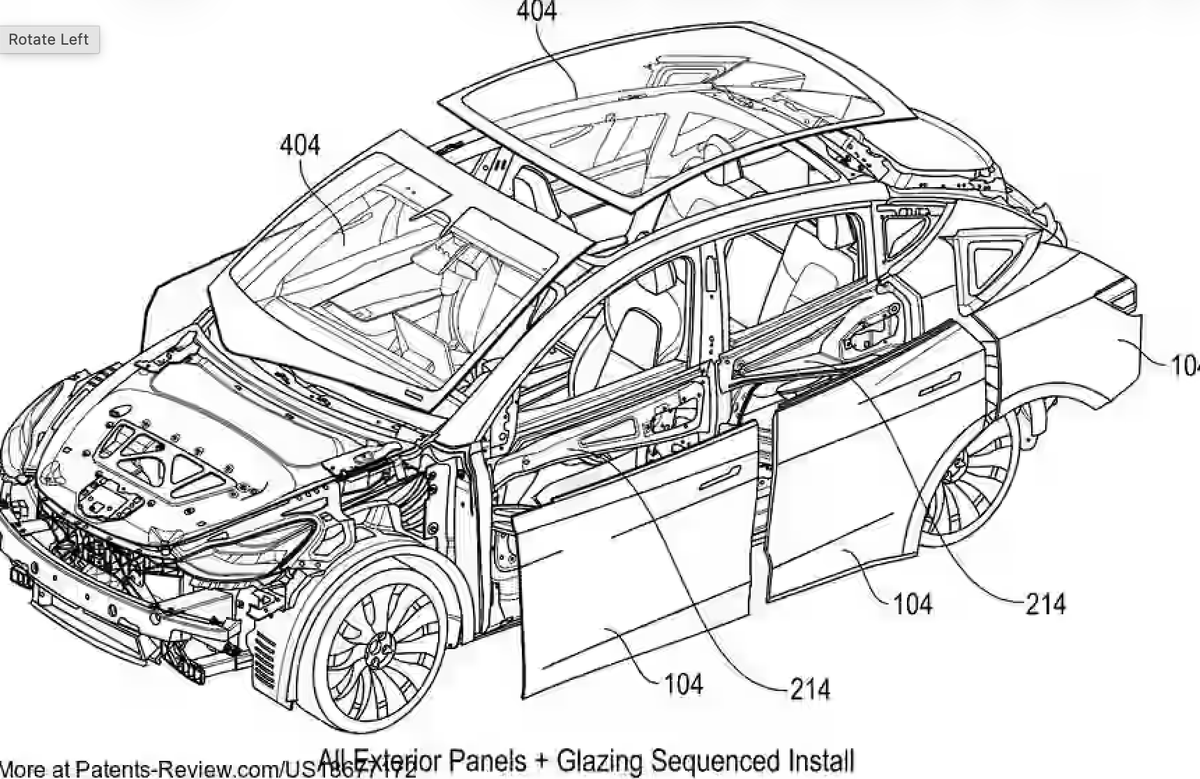 SawyerMerritt's tweet photo. NEWS: Tesla's patent for a part of the Unboxed Process was just granted. This is partly how the Cybercab will be built.

The patent describes a system that uses a robotic station with special holders for each car part. The parts are locked in place with vacuum clamps, then glue is applied to either the part or the car frame. The robot lines everything up using a fixed reference point, presses the pieces together, and the glue starts bonding. This process is faster and more accurate because the glue can fill small gaps, and workers can keep assembling while it cures. Overall, it makes car building quicker, more consistent, and less dependent on manual labor.