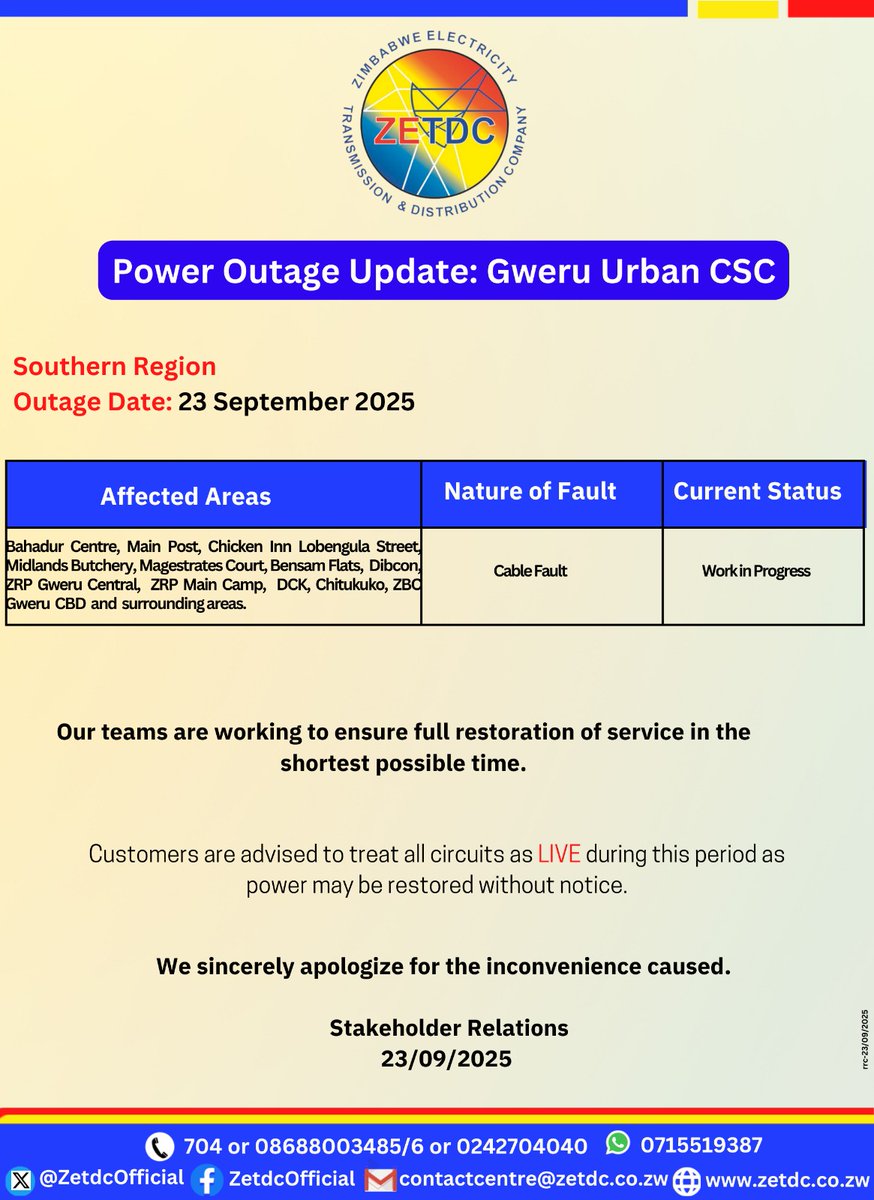 AsterXe_dex's tweet image. #PowerOutageUpdate
#SouthernRegion 
#GweruUrbanCSC