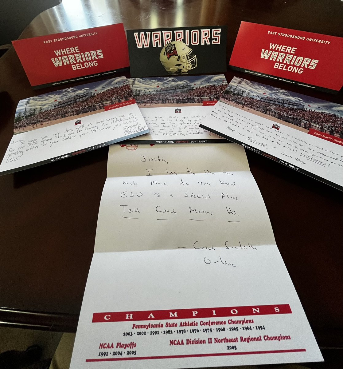 Truly blessed to receive mail from East Stroudsburg University 🏈🔥. Thank you to the coaches for the love and support — excited for what’s ahead! #Warriors #ESU #RecruitmentJourney