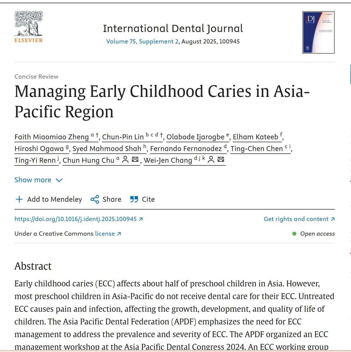 Happy to have contributed to three concise review papers published in the prestigious International Dental Journal, as part of a special issue arising from the 45th Asia Pacific Dental Congress in Taipei. 
sciencedirect.com/journal/intern…