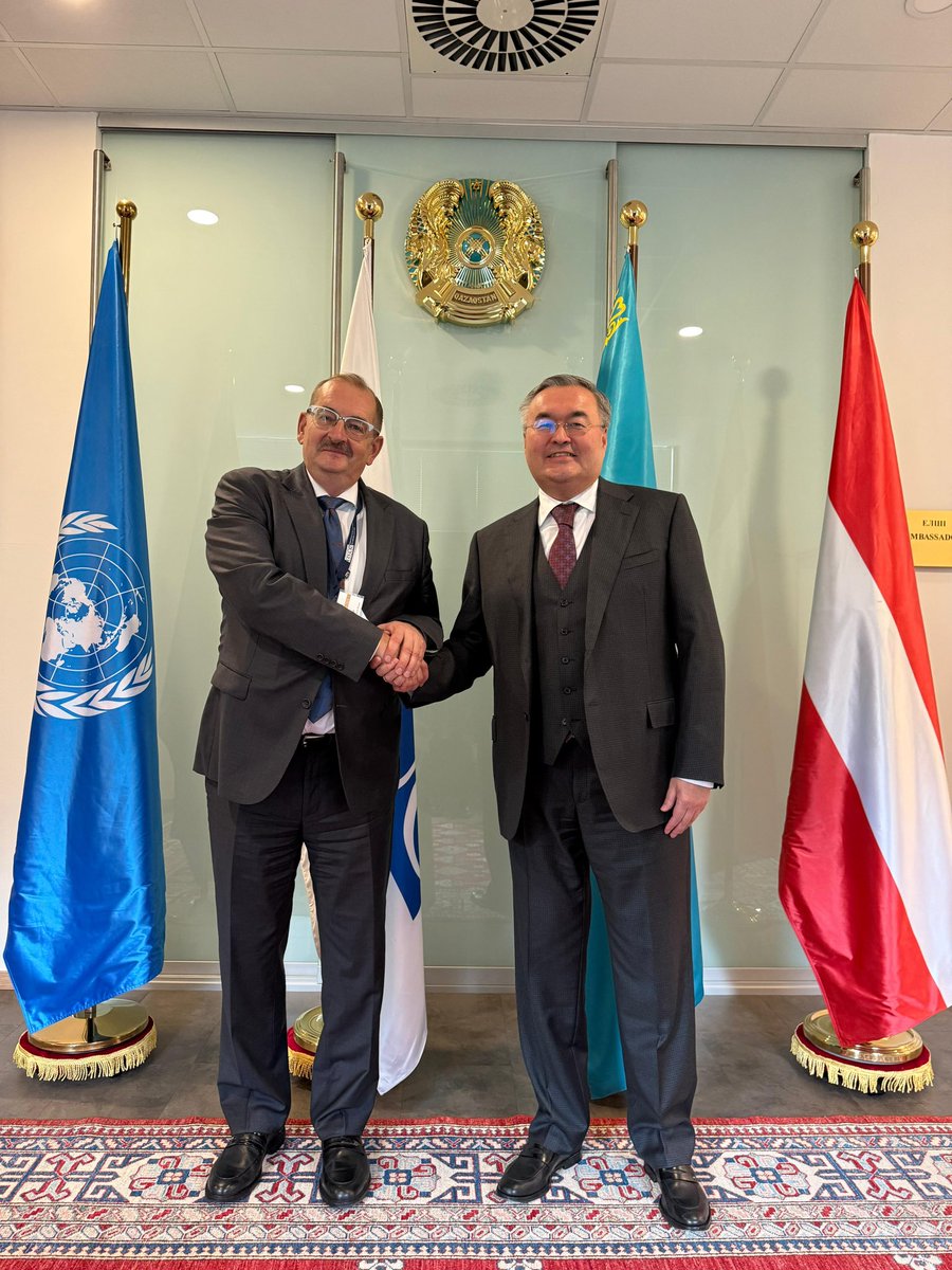 OSCE Programme Office in Astana (@osceinastana) on Twitter photo 📍During his trip to Vienna, Head of <a href="/OSCEinAstana/">OSCE Programme Office in Astana</a> Amb. Alexey Rogov met with 🇰🇿 Amb. <a href="/MBTileuberdi/">Mukhtar B. Tileuberdi</a>. They discussed regional co-operation, the role of <a href="/OSCE/">OSCE</a> field ops & Kazakhstan’s contributions to peace & stability. Grateful to 🇰🇿 <a href="/Kazakhstan_AT/">Embassy of Kazakhstan/ Permanent Mission in Vienna</a> for the warm welcome. 📍During his trip to Vienna, Head of <a href="/OSCEinAstana/">OSCE Programme Office in Astana</a> Amb. Alexey Rogov met with 🇰🇿 Amb. <a href="/MBTileuberdi/">Mukhtar B. Tileuberdi</a>. They discussed regional co-operation, the role of <a href="/OSCE/">OSCE</a> field ops & Kazakhstan’s contributions to peace & stability. Grateful to 🇰🇿 <a href="/Kazakhstan_AT/">Embassy of Kazakhstan/ Permanent Mission in Vienna</a> for the warm welcome.
