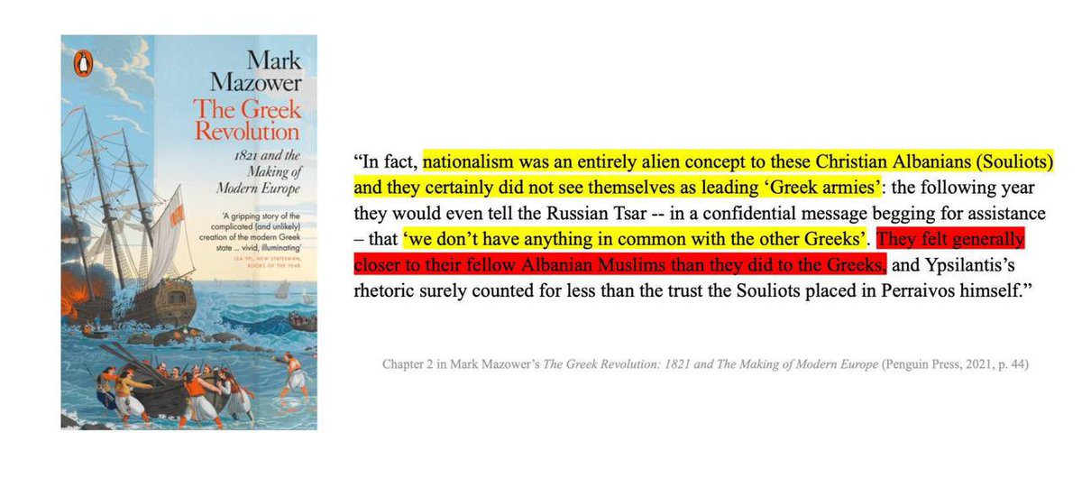 AlbaniHistorian's tweet image. Mazower argues that the Souliots lacked nationalistic or patriotic attachment to Greece or its cause. Instead, they shared a stronger sense of kinship with the Albanian Muslims under Ali Pasha Tepelena, despite decades of persistent conflicts with them following his rise to power
