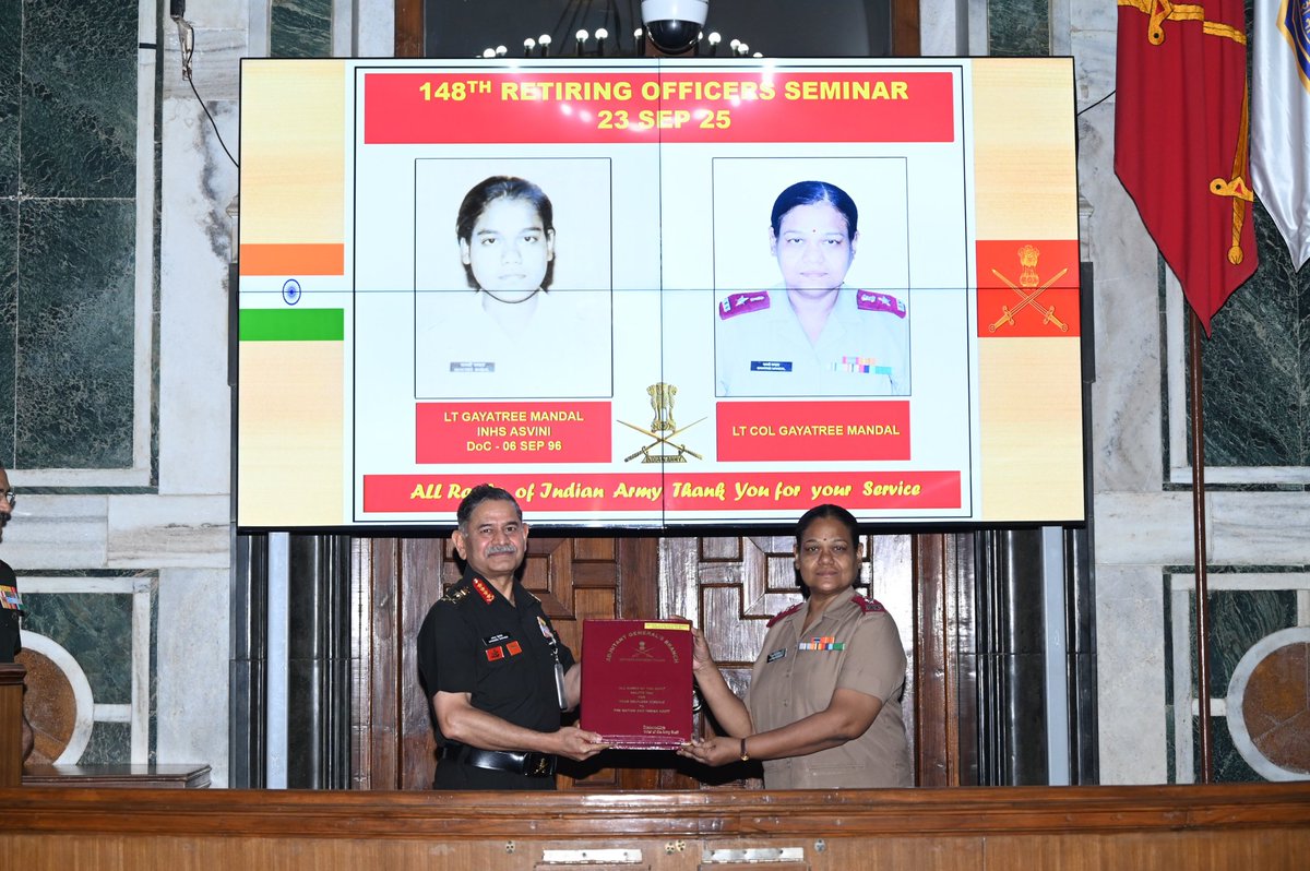 adgpi's tweet image. Honouring a Lifetime of Service to the Nation.

#GeneralUpendraDwivedi, #COAS interacted with the Officers superannuating on 30 September 2025 during the Retiring Officers&apos; Seminar #ROS. #COAS commended the Officers for their selfless service to the Nation &amp;amp; the organisation and…