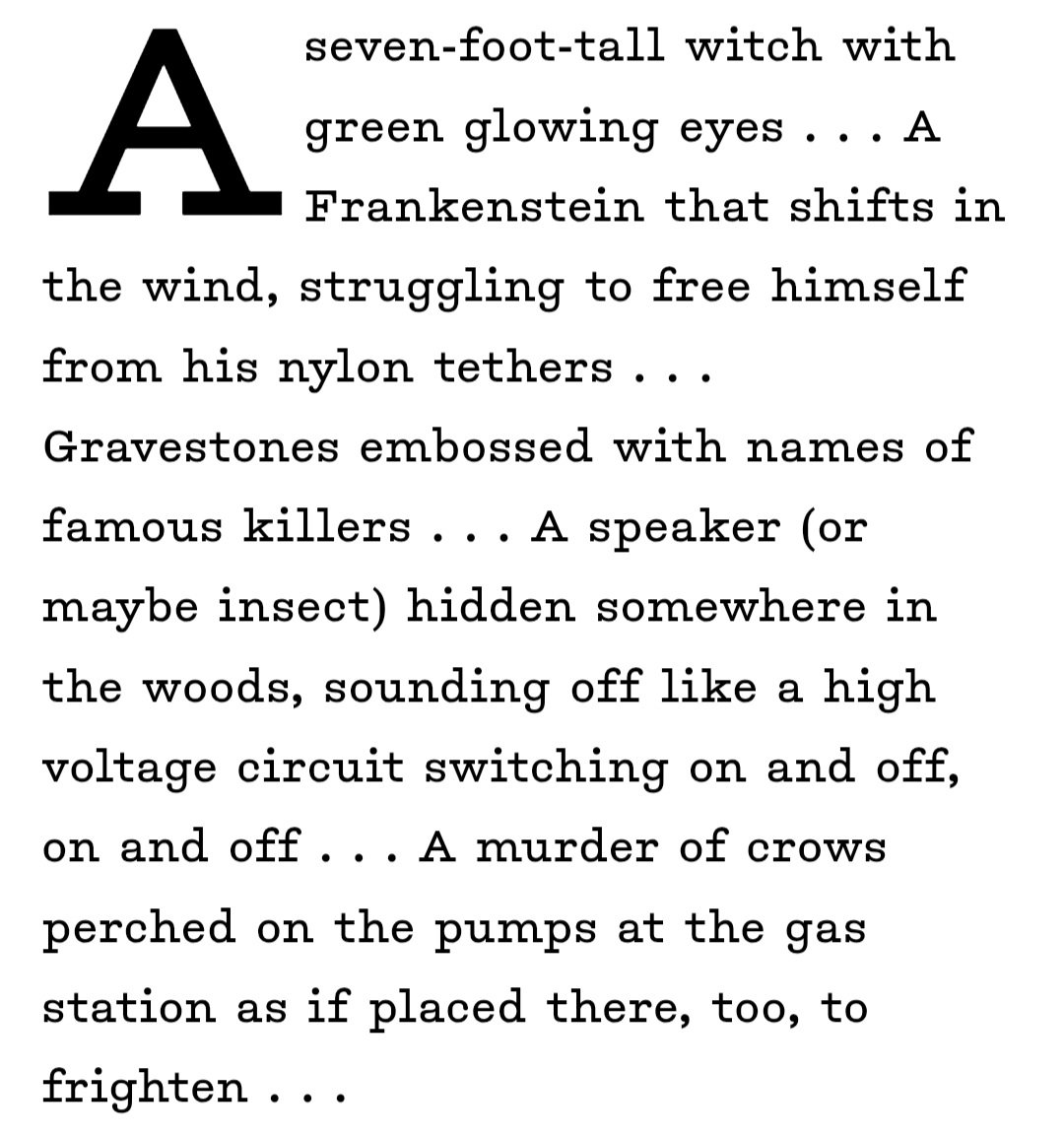 A traumatized ex-union worker, a paint pen, a dead bird, Stewart's Mountain Brew, a forensic investigation, infamous twin brothers, and a fading octopus...

"Art Kids on Mischief Night" is now live, from the <a href="/SouthwestReview/">SwR</a> summer issue:

southwestreview.com/volume-110-num…