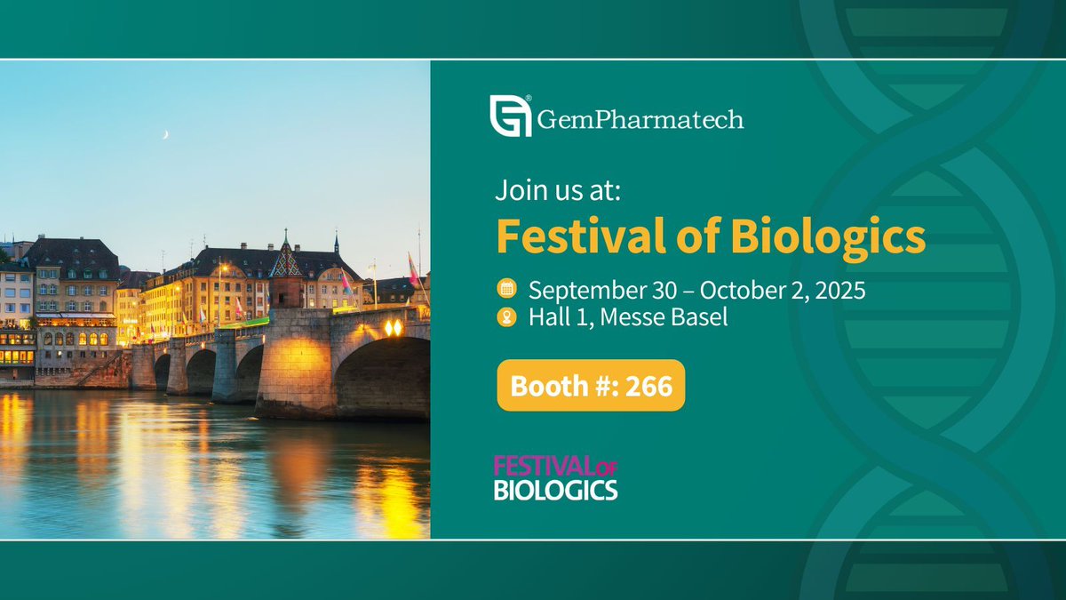 Unlocking the next generation of #biologics requires powerful #preclinical tools. Join us Sept. 30 through Oct. 2 as GemPharmatech exhibits at Festival of Biologics in Basel, Switzerland and see for yourself how we're accelerating discovery and development! 
#FOB2025