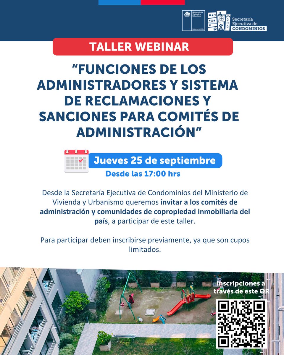 🏘️✨ ¡Inscríbete en el Webinar: "Funciones de los administradores y Sistema de Reclamaciones y Sanciones para Comités de Administración"

📅 Jueves 25 de septiembre - 17:00 hrs.
💻 Modalidad online y totalmente gratuito.