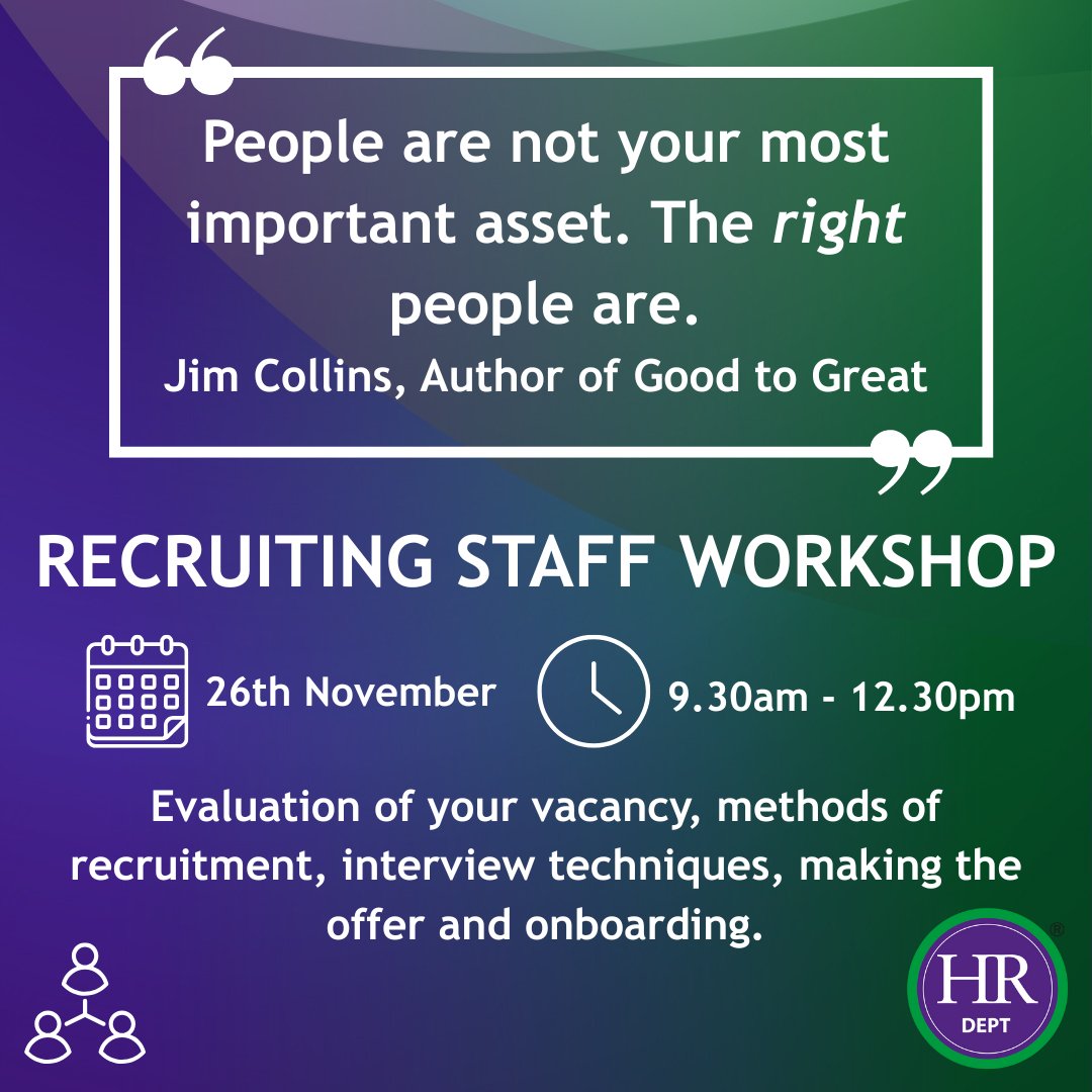 Recruiting Staff Workshop

Wednesday 26th November ONLINE at 9.30am - 12.30pm
EARLY BIRD DISCOUNT AVAILABLE NOW
Book Here: hrdept.co.uk/south-london/t…