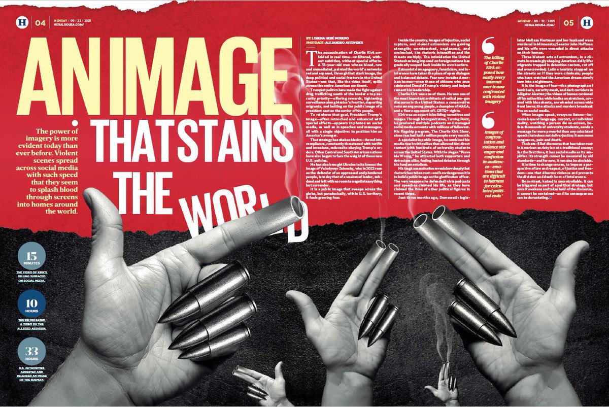 El asesinato de #CharlieKirk y la forma en que se exhibió, es un retrato de lo sádico y vacío que resulta el #SueñoAmericano en el siglo XXI. Además, dentro de 🇺🇸 las imágenes de injusticia, ruptura social y extremismo violento cobran fuerza.

🖊️<a href="/Lorena_Hebe/">@Lorena_Hebe</a>