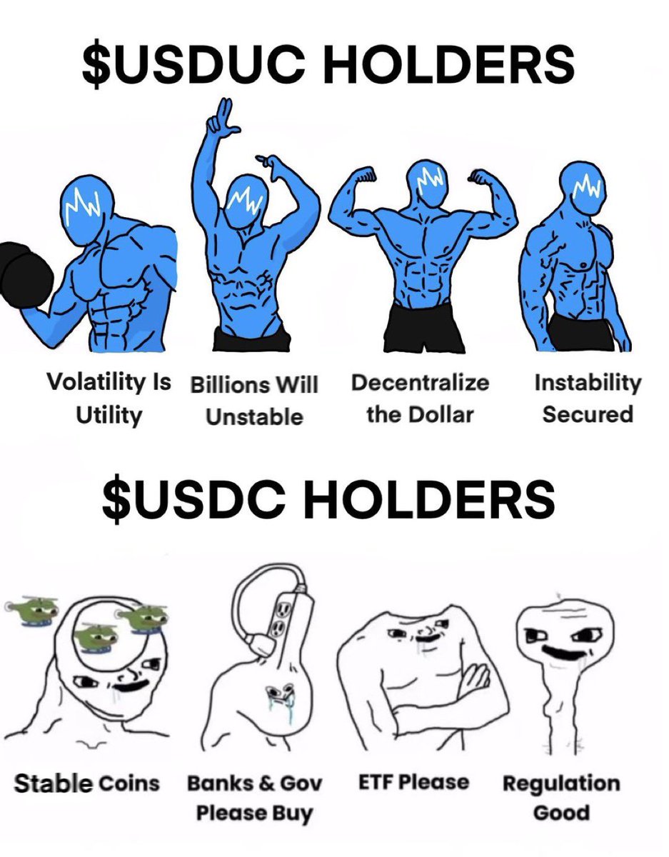 caspereux's tweet image. stablecoin companies like Circle and Tether are printing billions by clipping 5% yield off stablecoins.
every $1 deposited goes straight into US treasuries.
look into $USDUC. the anti-stablecoin. this time WE make the money.