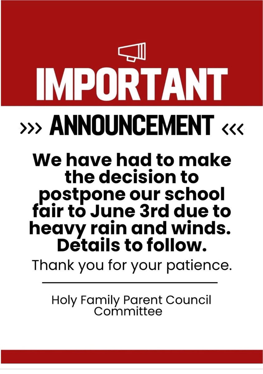 HOFAM_DPCDSB's tweet image. Holy Family Open House will continue on Thursday September 25th from 6-7pm. Fun Fair postponed. Information was sent via school messenger for important updates.