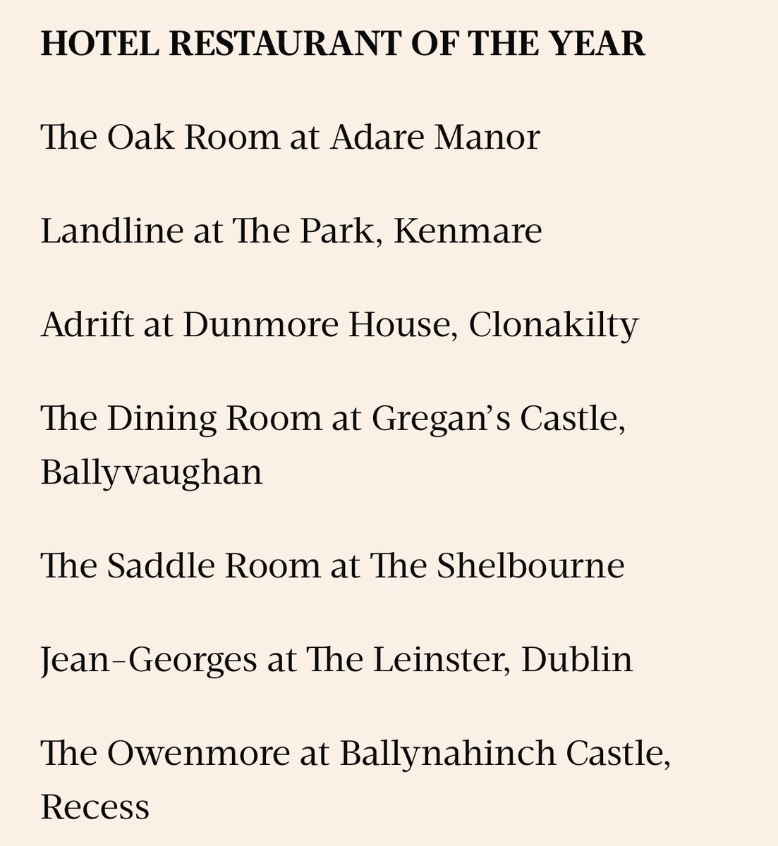 We are delighted to have been shortlisted for <a href="/foodandwineIE/">FOOD&WINE Magazine Ireland</a>  Customer Service of the Year AND Hotel Restaurant of the Year 2025!

Thank you to our team-it truly is the people that make the place! Thank you <a href="/gnelis/">Gillian Nelis</a> for your support of Irish hospitality!

#DunmoreHouse #ROTYA2025