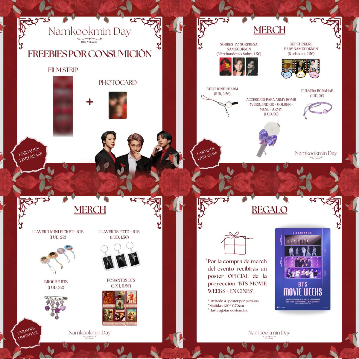 BTS_Valencia_'s tweet photo. 🎉 𝙉𝘼𝙈𝙆𝙊𝙊𝙆𝙈𝙄𝙉 𝘿𝘼𝙔 🎉
💜 Army de Valencia, hoy os anunciamos los freebies para consumiciones, el merch y los juegos que habrán en el evento! 🛍️
📍 YOUCHA, C/ de Pelai 43, Valencia
📅 26 de Septiembre, de 16h a 19:30h
#Valenciarmys #Earmy @BTS_twt https://t.co/OpdVkWPagi