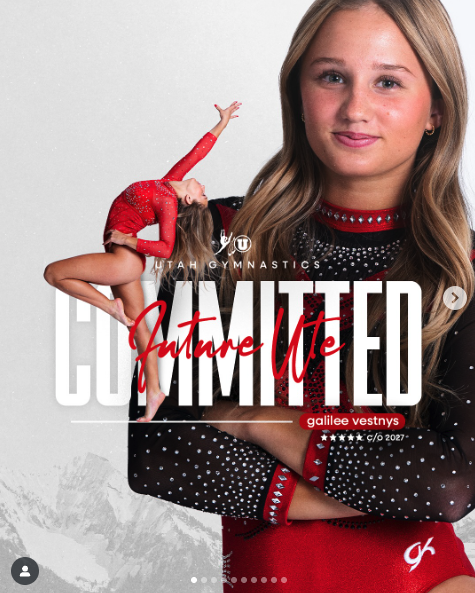 Utah gymnastics continues their hot streak on the recruiting trail as they have landed a commitment from 2027 5 ⭐️Galilee Vestnys. She was on an official visit over the weekend.