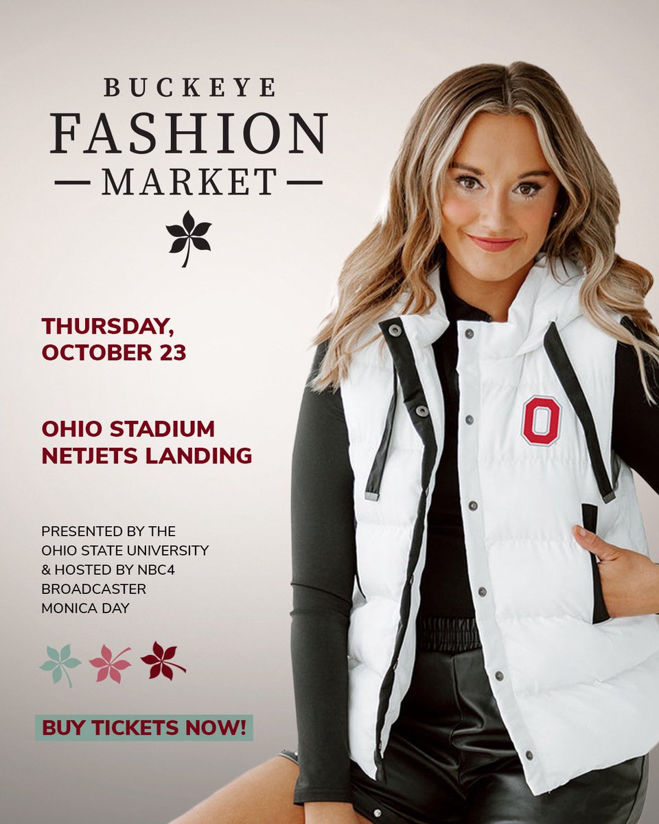 BuyBuckeye's tweet photo. Want in on the ultimate Buckeye shopping night? VIP is sold out, but general admission is still open for the third annual Buckeye Fashion Market! Sip &amp; shop 25+ top Ohio State brands, score exclusive discounts, and be the first to see new product launches. https://t.co/kBdf5iX8db