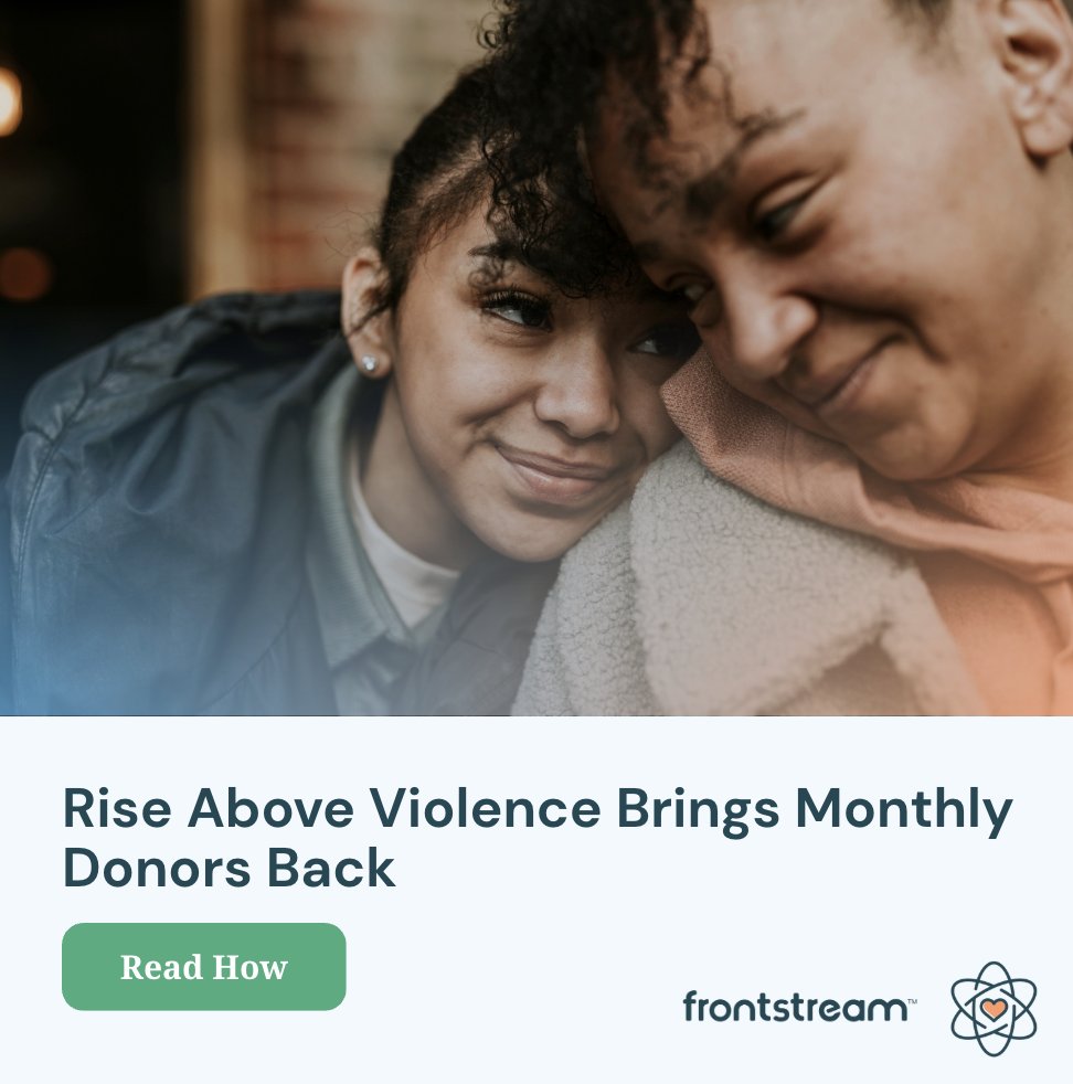 FrontStream's tweet image. “What I love about FrontStream is that we have all our event & #fundraising information in one place. It gives us more time to focus on the survivors and our community.”
Read the Rise Above Violence story 👇 hubs.la/Q03BNRL-0