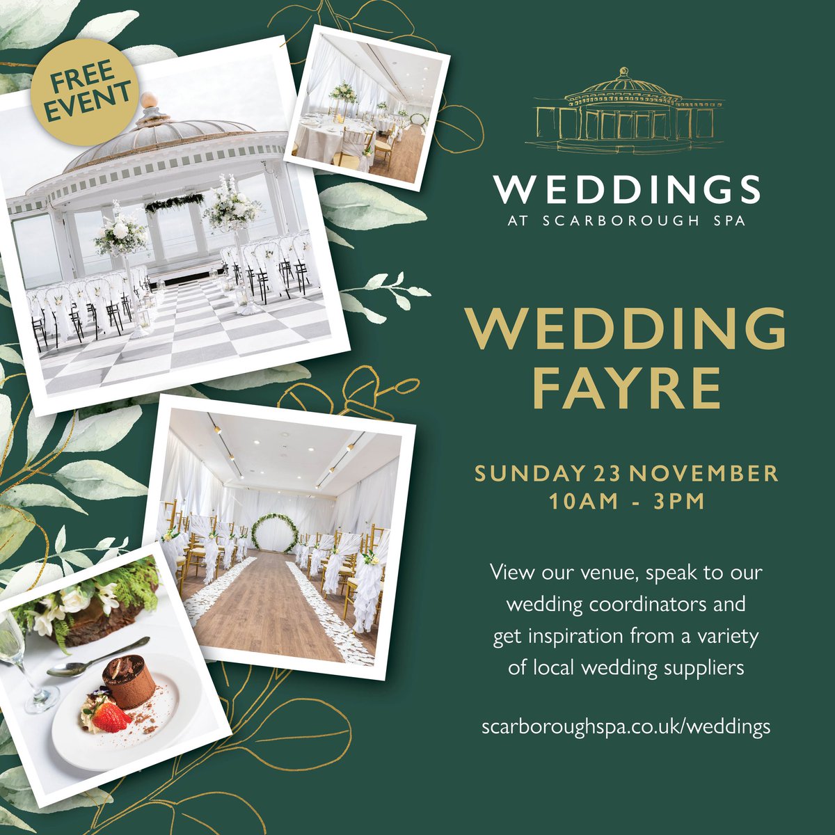 💚 𝐒𝐜𝐚𝐫𝐛𝐨𝐫𝐨𝐮𝐠𝐡 𝐒𝐩𝐚 𝐖𝐞𝐝𝐝𝐢𝐧𝐠 𝐅𝐚𝐲𝐫𝐞 💚

Just 2⃣ months to go! Head down to the Spa on Sunday 23rd November to view a variety of exhibitors showcasing what they can offer you for your special day! 💍

📍10:00am - 3:00pm, Free Entry!