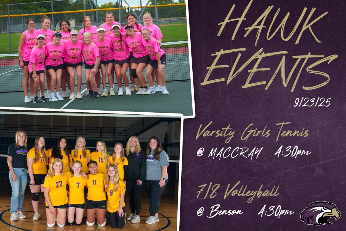 Update: Tennis will start at 4:00pm today! Go Hawks!