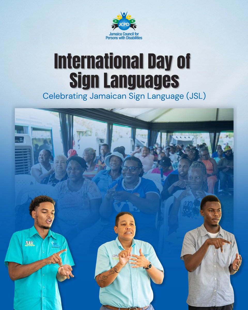 Today is International Day of Sign Languages! 💙 

JSL is more than communication — it is culture, community &amp; identity. 

Let’s keep building a Jamaica where every voice, spoken or signed, is heard &amp; respected. 

#InternationalDayOfSignLanguages #JSL #InclusionInAction
