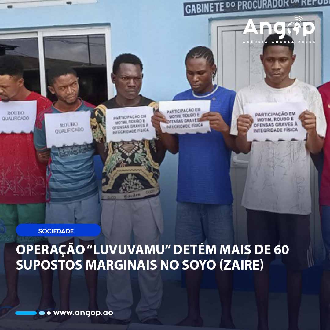Sessenta e sete supostos marginais acusados nos crimes de assaltos a residências, roubos, furtos qualificados e rixa na via pública, foram detidos nos últimos dias pela Polícia Nacional, no município do Soyo, província do Zaire - angop.ao/noticias/socie…