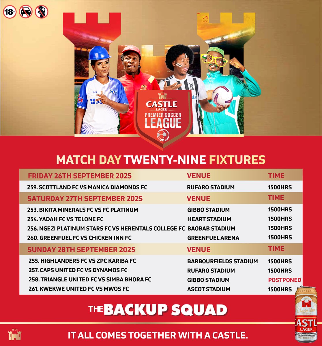 CastleLagerZW's tweet photo. Here are the Matchday 29 fixtures to look forward to with your #BackupSquad: https://t.co/mplalbELsV
