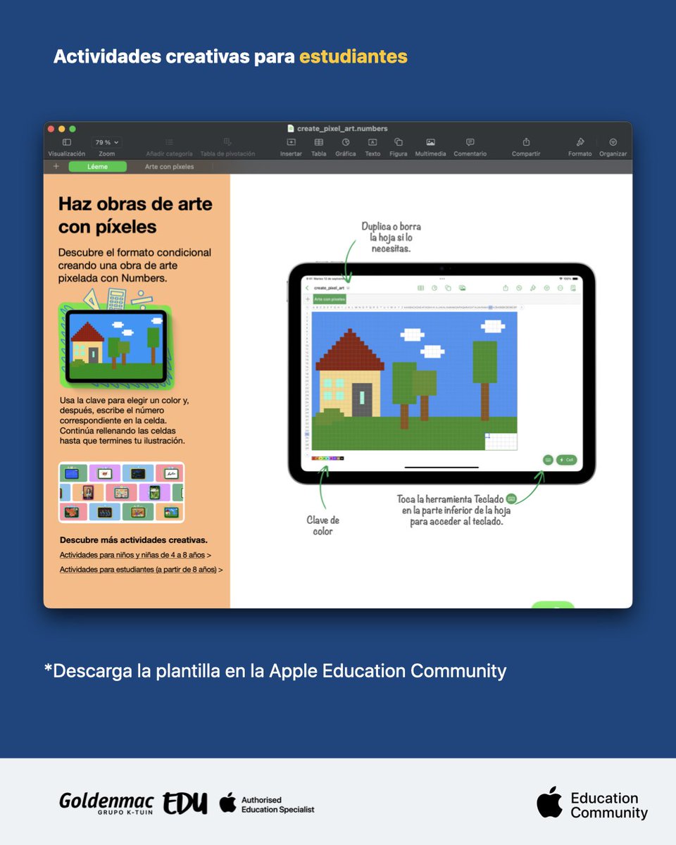 GoldenmacEDU (@goldenmacedu) on Twitter photo 💡 Empezamos un nuevo recopilatorio de actividades creativas para estudiantes 💡
1️⃣ 👾 #pixelart con tu iPad y aplicaciones del día a día. Numbers es mucho más de lo que imaginas. 
Sigue todas aquí 👉🏽 #ideascreativas8ymas
Descarga 👉🏽 education.apple.com/learning-cente… 💡 Empezamos un nuevo recopilatorio de actividades creativas para estudiantes 💡
1️⃣ 👾 #pixelart con tu iPad y aplicaciones del día a día. Numbers es mucho más de lo que imaginas. 
Sigue todas aquí 👉🏽 #ideascreativas8ymas
Descarga 👉🏽 education.apple.com/learning-cente…