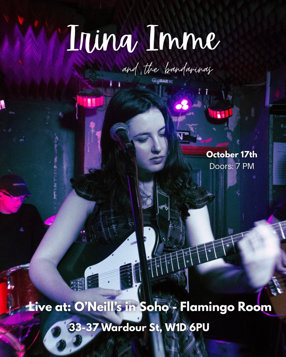 I’m super excited to announce that I’ll be playing a gig with my band(arinas) on October 17th at O’Neill’s in Soho!🤘🏻
Doors are at 7 pm but our set starts at 9 pm.
Tickets are now available for purchase here: link.dice.fm/r18a48de9cbc. I hope to see all of you there ‼️