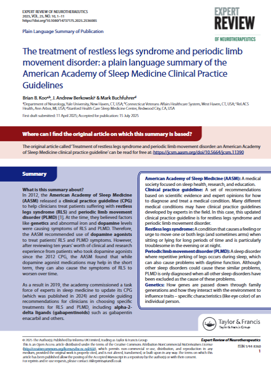 PlainLangSumm's tweet image. American Academy of Sleep Medicine revises restless legs syndrome guidelines after a decade of evidence shows dopamine agonists may provide short-term relief but worsen symptoms over time. Full details in new research
hubs.ly/Q03Hk27g0

#PLSP #SleepDisorders