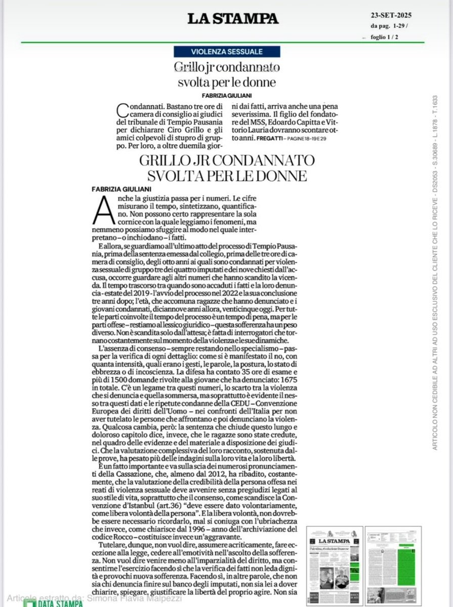 Grazie <a href="/FabriziaGiulian/">Fabrizia Giuliani</a> oggi su La Stampa. Speriamo in una conferma in appello.